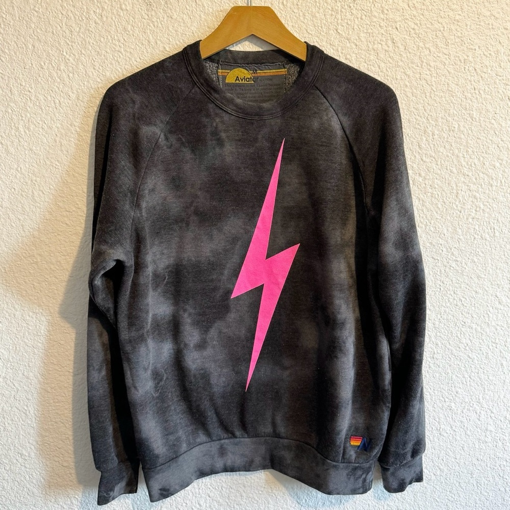 Aviator Nation Black and Pink Lightning Sweatshirt